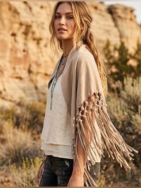 Look Collection /Faux Suede Fringe Shawl / Collar / Wrap